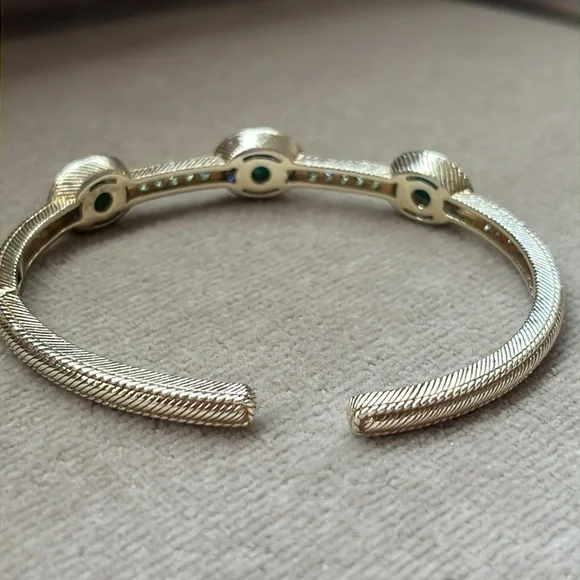 Judith Ripka Chalcedony & Chrome Diopside Gold Clad Sterling Bangle Cuff - Picture 9 of 16